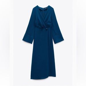 Electric blue deep V wide sleeve, Zara dress
